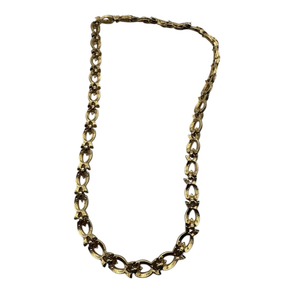 Vintage Gold-Tone Leaf Link Necklace with Rhinestones – Signed “4044” - Picture 6 of 8